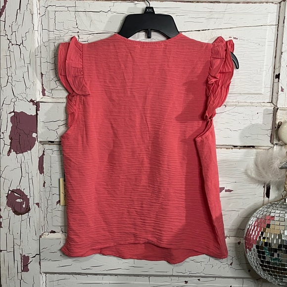 NWT Liberty Love Coral Ruffle Sleeve Blouse IN Lg ➡️ 20”-21” and ⬇️ 22” - Picture 3 of 5